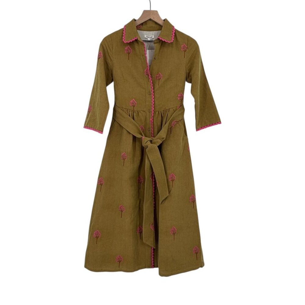 Beau & Ro NWT Embroidered Cotton Shirt Dress w/ Belt XS